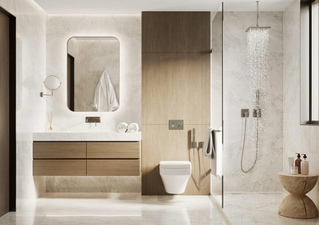 modern-bathroom-with-wooden-and-white-marble