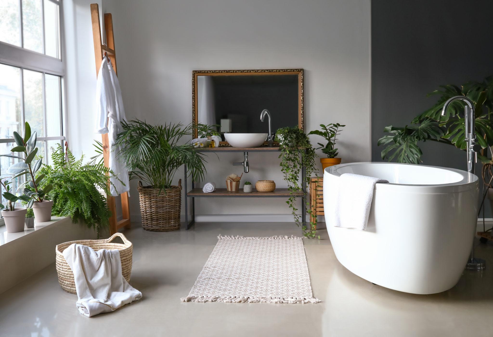 bathroom with green houseplants