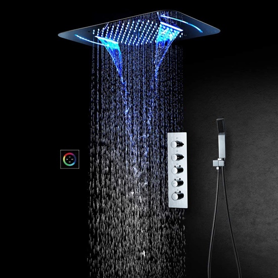 M Boenn Shower Systems Thermostatic LED Rain Shower Head