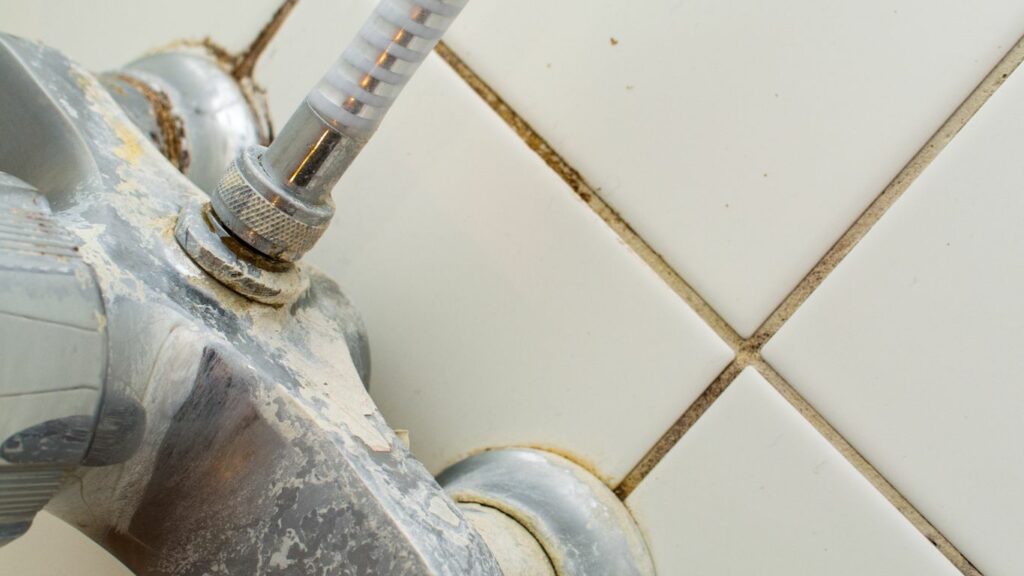 Hard water stains on the shower mixer