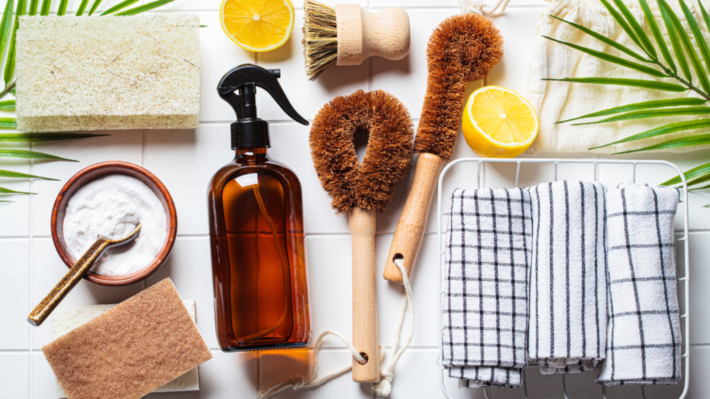 vinegar and baking soda can be used for cleaning bathroom together with brushes