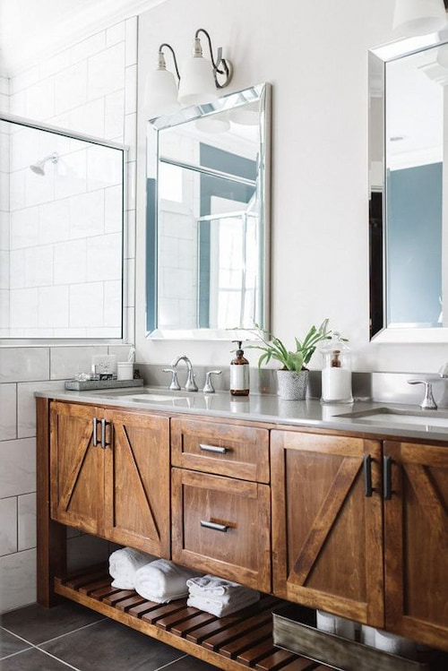 rustic wood double vanity bathroom ideas